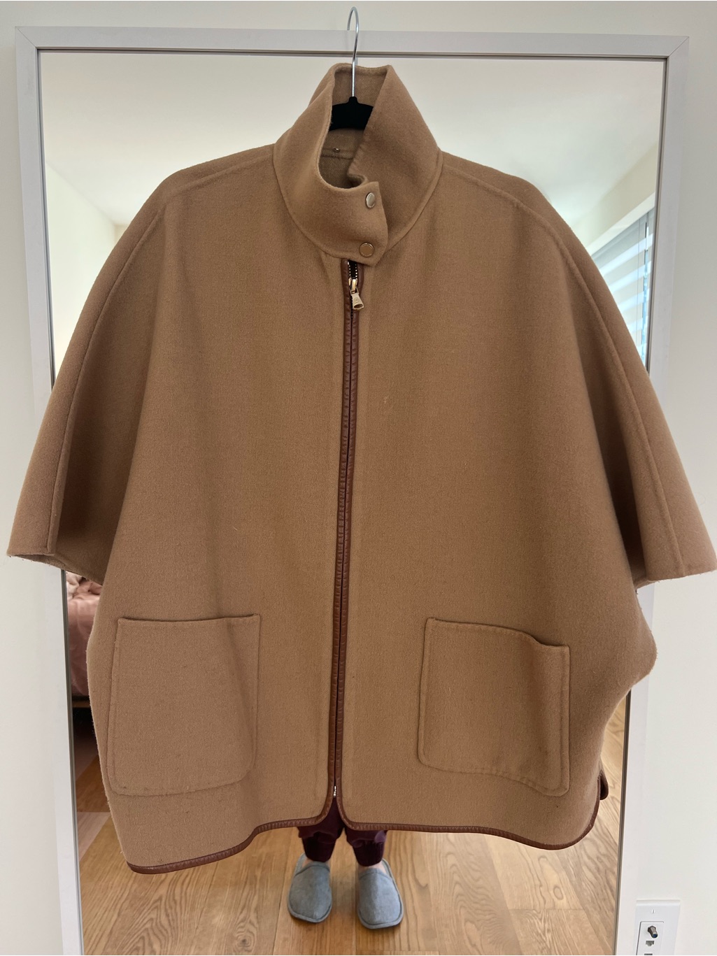 Massimo Dutti Wool Cape Coat With Stand Collar
